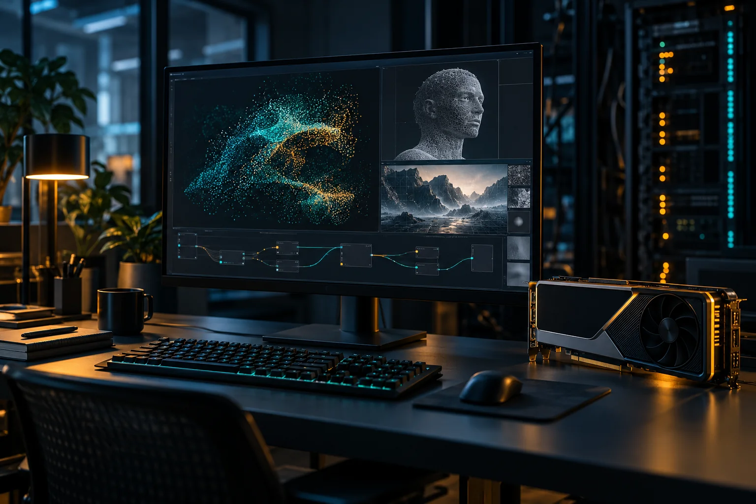 AI-generated realistic concept for GPU Servers: workload