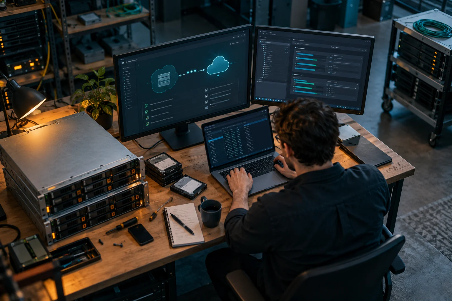 AI-generated realistic concept for Hybrid Cloud: move and validate